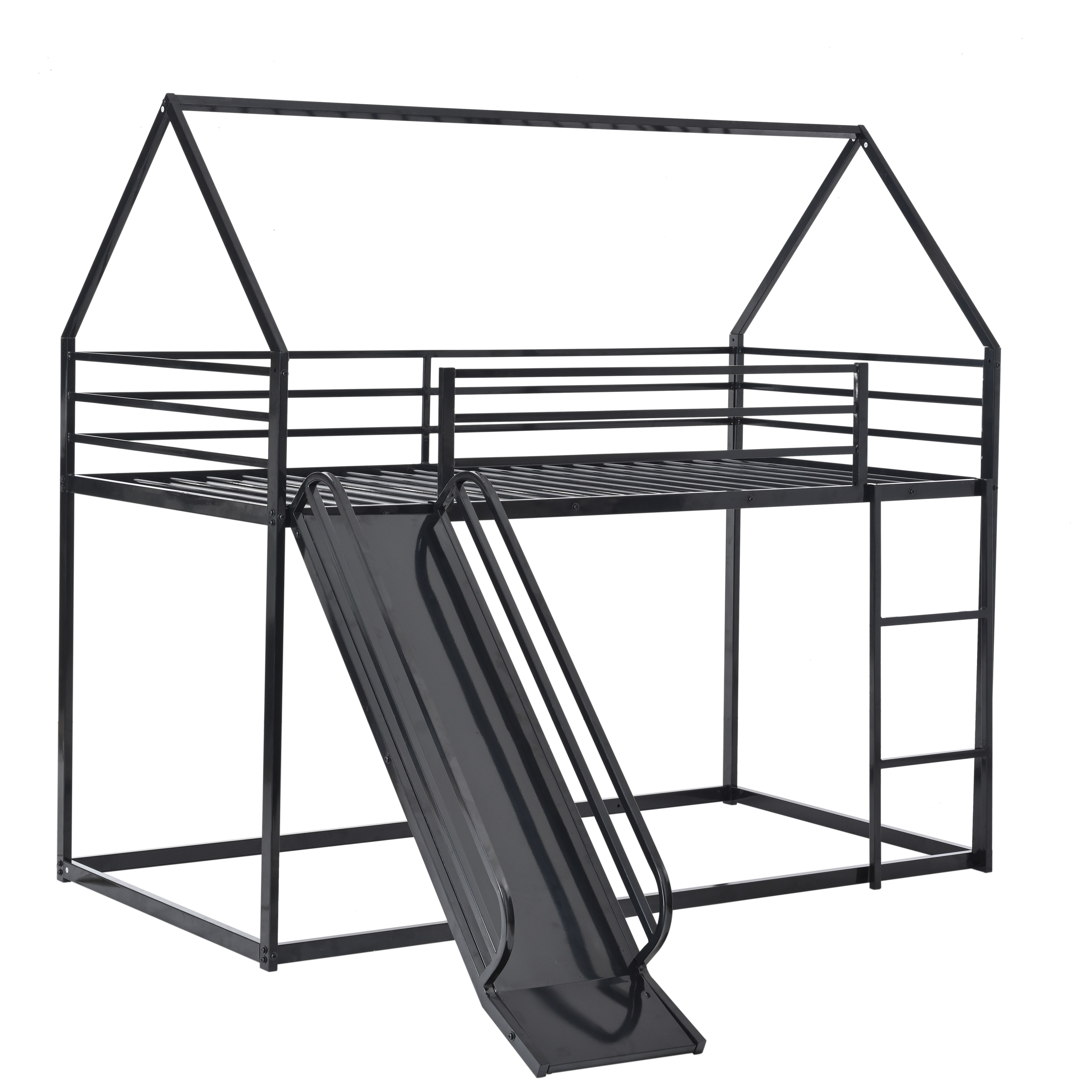 Twin Over Twin House Bed With Ladder And Slider, House Bed, Bunk Bed_voghion.com
